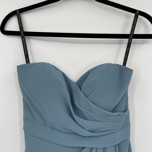 Jenny Yoo Womens Dress Size 0 Blue Chiffon Draped Strapless Sweetheart Neck Mini - Picture 2 of 9